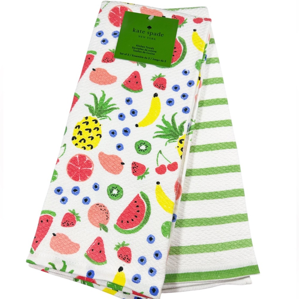 NEW Kate Spade FRUIT/STRIPES THEMED Kitchen Towels Set/2